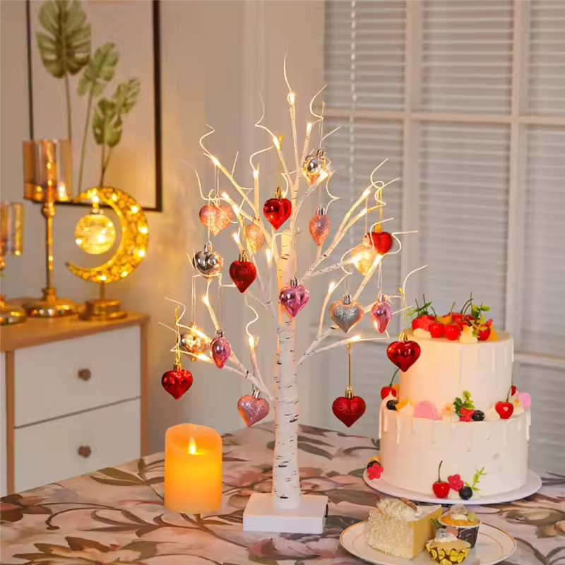 Romantic Heart-Shaped Birch Tree Lamp