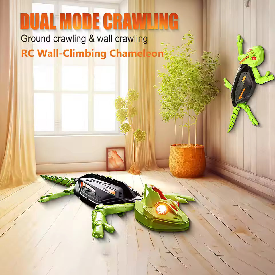 Wall Climbing RC Gecko Toy, Rechargeable Remote Control Lizard with LED Eyes